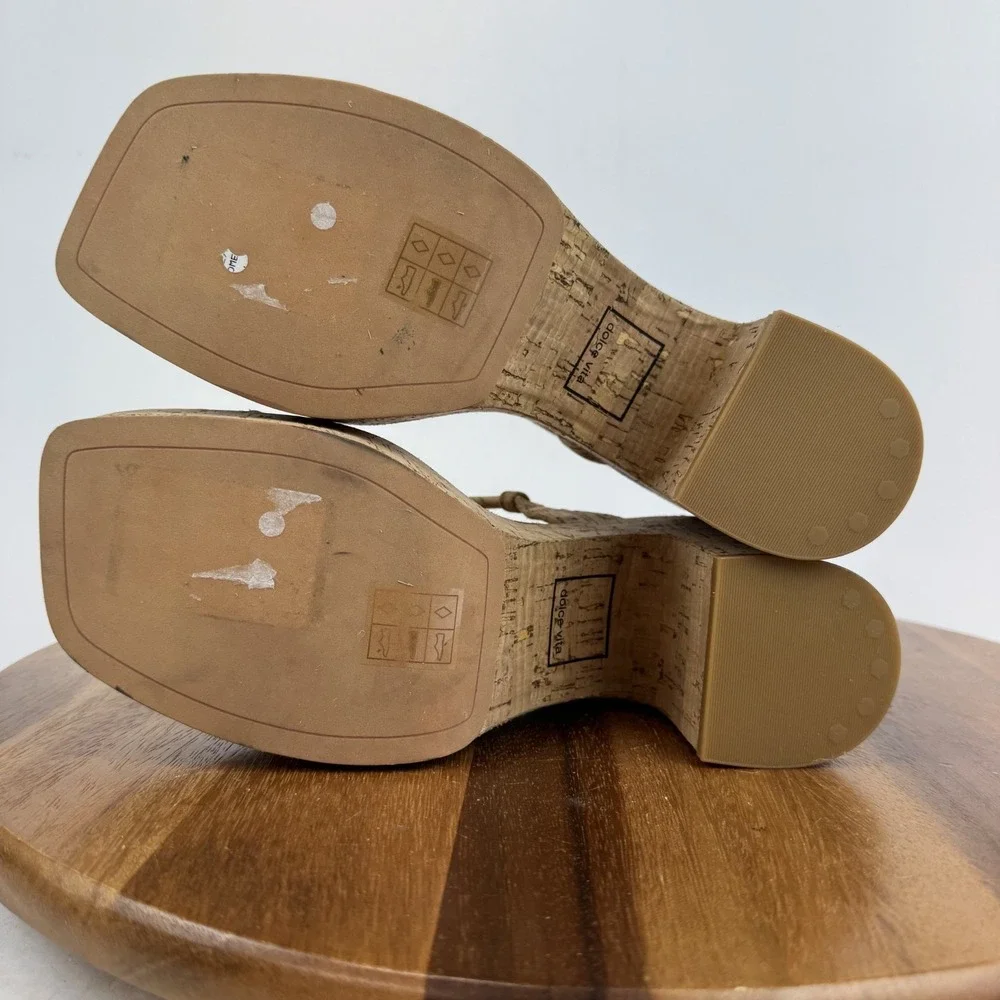 New Womens Dolce Vita Jodie Tan Cork Strappy Platform Heels Sandals Size‎ 10 M